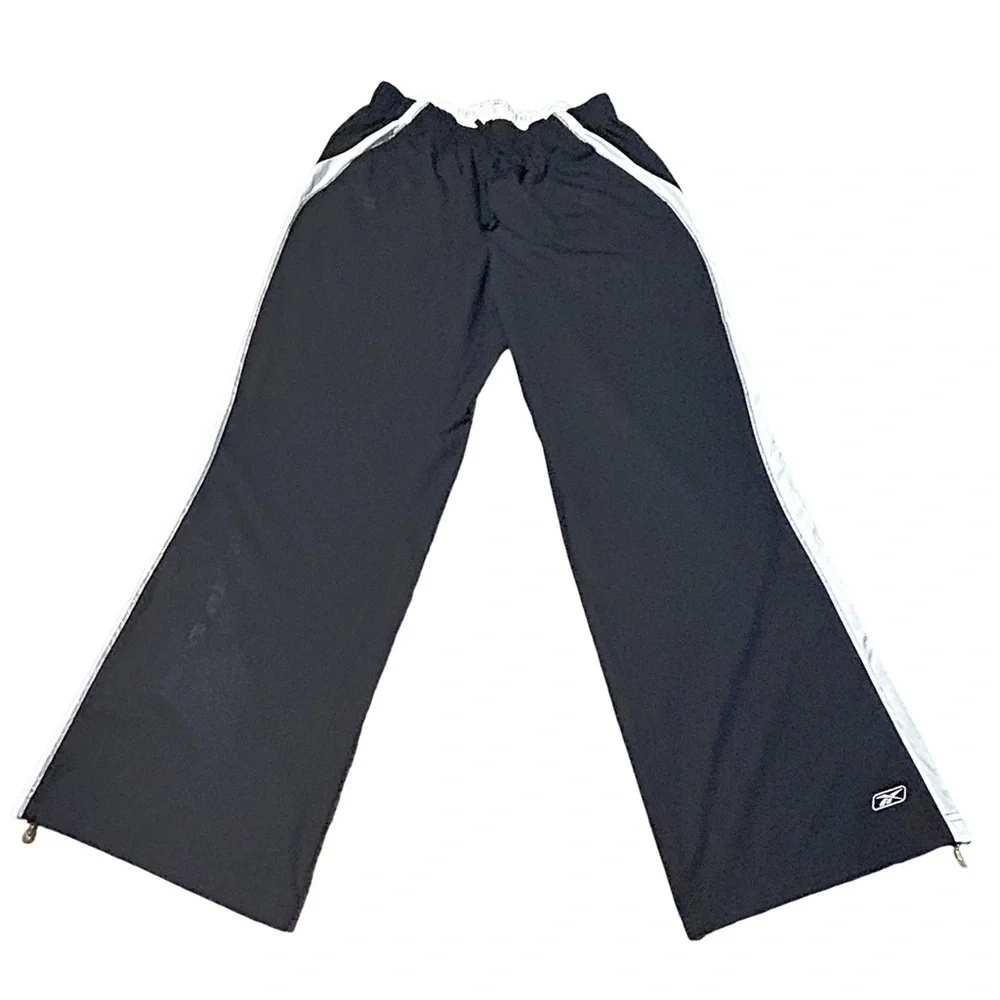 Reebok XL Nylon Track Pants Zip Cuff Black White Athletic